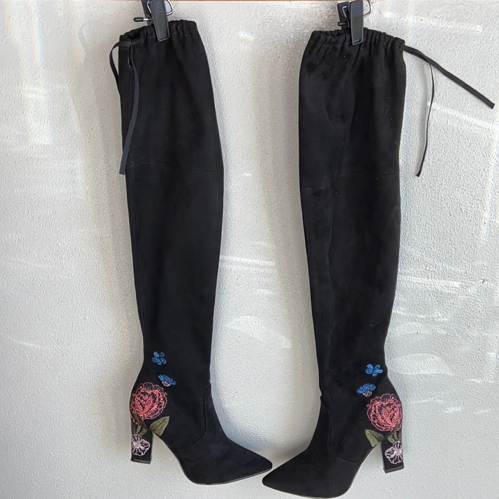 Guess black and floral knee boots